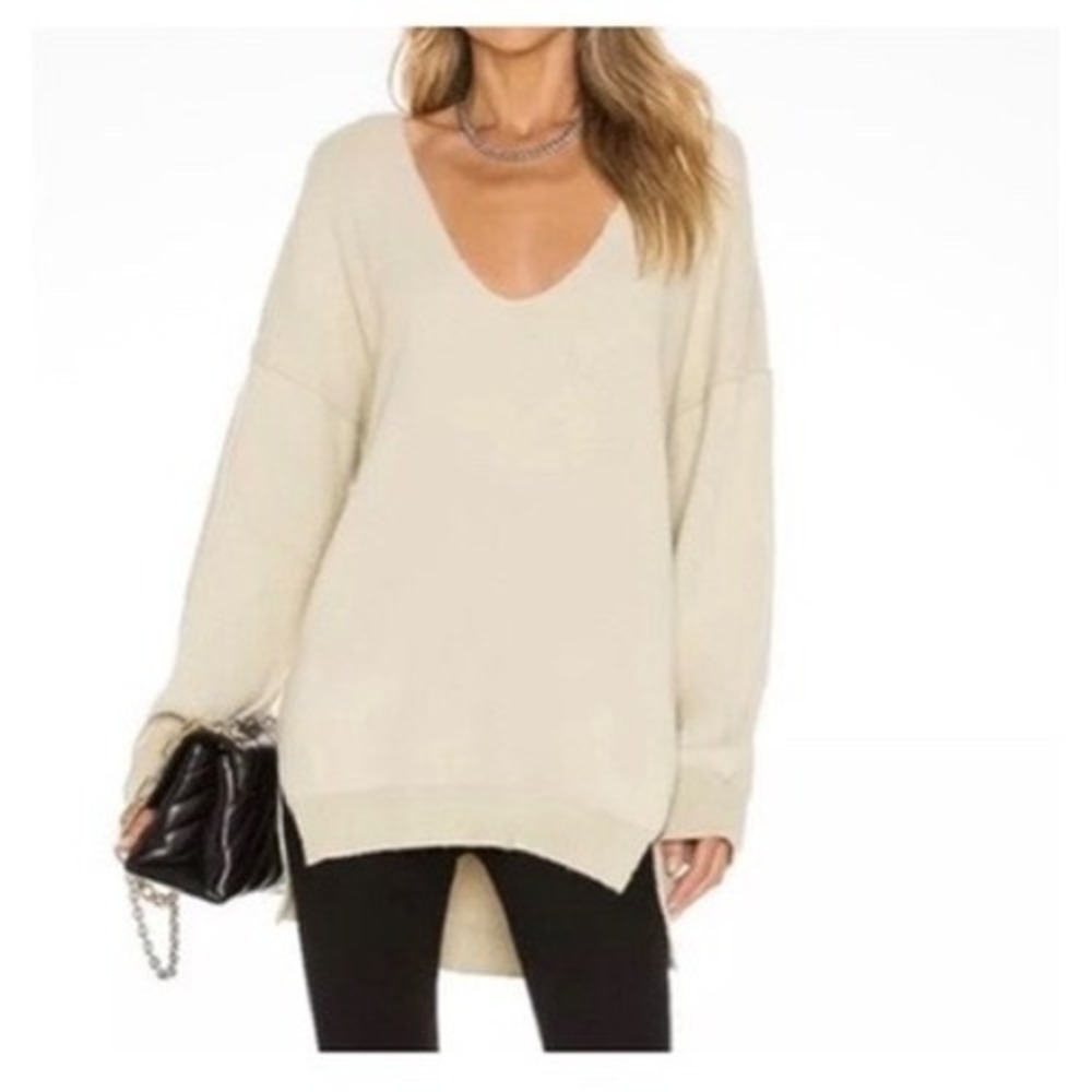 Free People Womens V-Neck Oversized‎ Pullover Sweater Sage Green Size Small